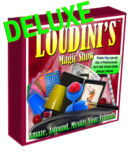 Deluxe Loudini's Magic Show packaging with colorful magic tricks and promotional text.
