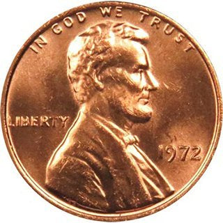 Copper penny with Lincoln's profile and 'In God We Trust' inscription, 1972