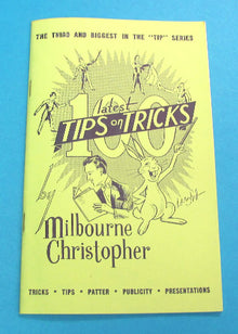 Booklet titled '100 Latest Tips on Tricks' by Milbourne Christopher on a blue background
