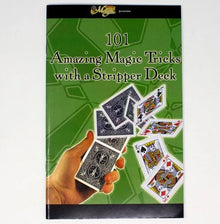 Book cover of '101 Amazing Magic Tricks with a Stripper Deck' featuring playing cards and a hand.