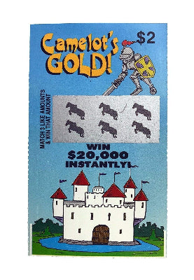 Vintage Camelot's Gold! lottery ticket with knight and castle illustration