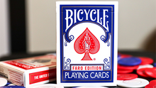 Bicycle Faro Edition playing cards with poker chips in the background