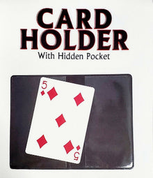 Card holder with a playing card showing the number 5 on a white background