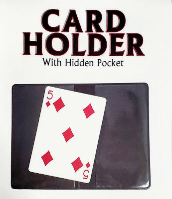 Card holder with a playing card showing the number 5 on a white background