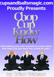 Promotional image for 'Chop Cup Know How' by Brian Watson with three people in suits on a purple background.