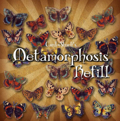 Cover of 'Card-Shark's Metamorphosis Refill' with colorful butterflies on a brown background