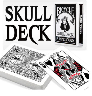 Bicycle Skull Deck playing cards with packaging on a white background