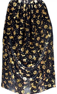 Black skirt with gold Halloween-themed pattern