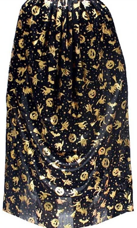 Black skirt with gold Halloween-themed pattern