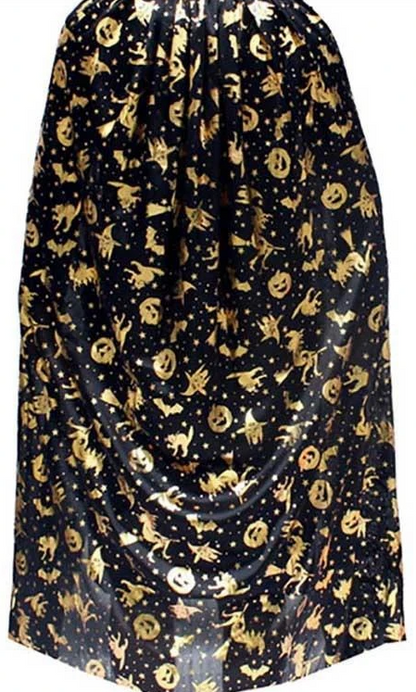 Black skirt with gold Halloween-themed pattern