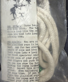 Gimmicked rope with instructions on a transparent background