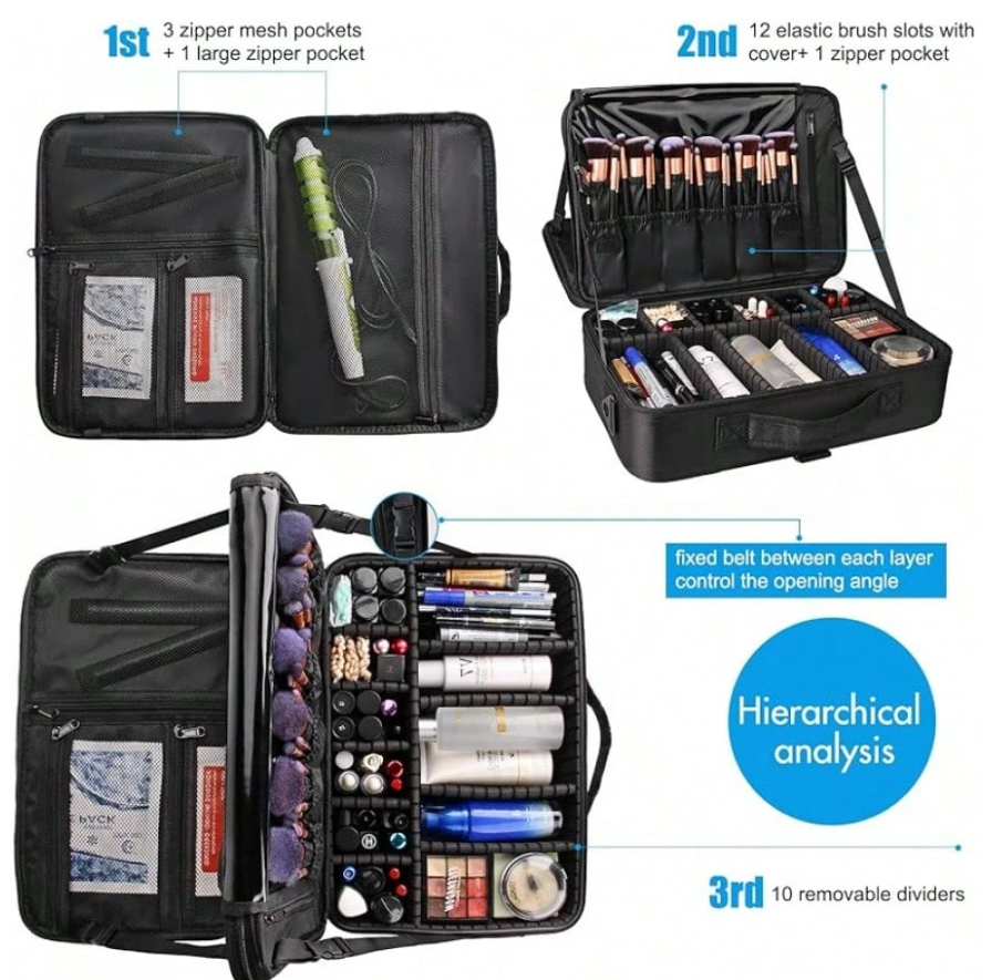 Relavel Travel Magic Train Case – Portable Cosmetic Organizer (Black)