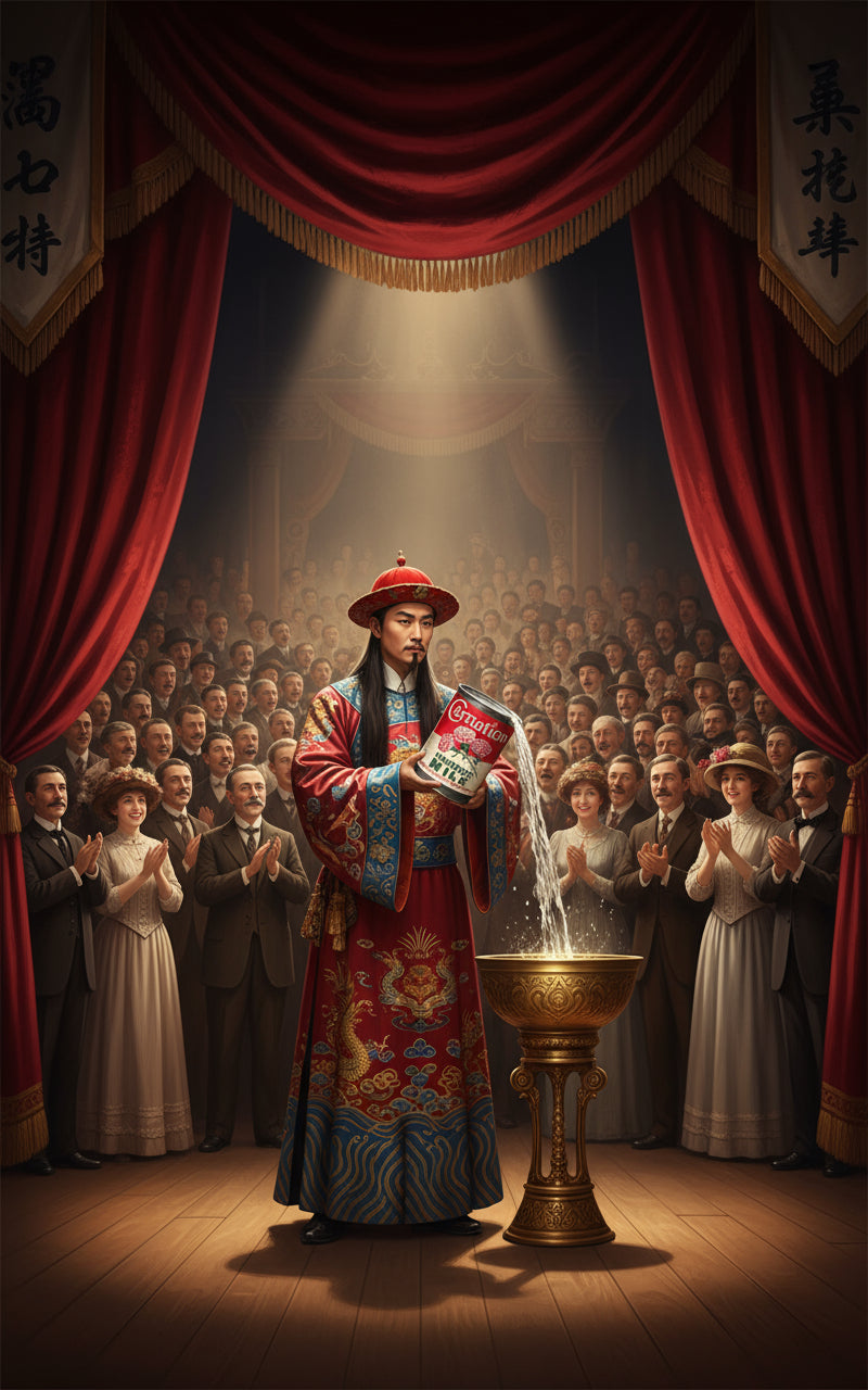 Vintage Carnation evaporated milk can on a map background