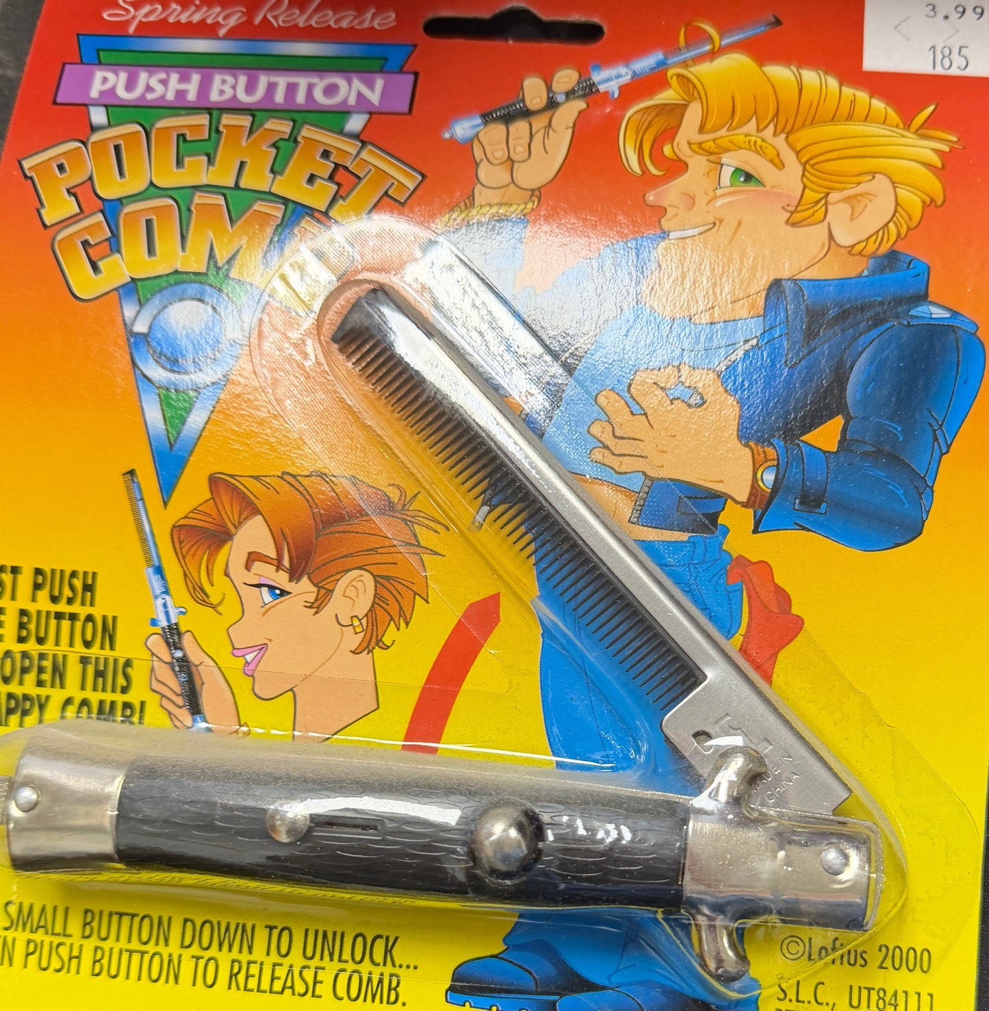 Toy with packaging featuring cartoon characters on a dark surface