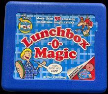 Blue box of 'Lunchbox-O-Magic' on a black background