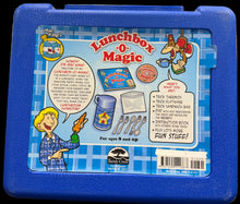 Blue lunchbox with 'Lunchbox-O-Magic' packaging on a white background