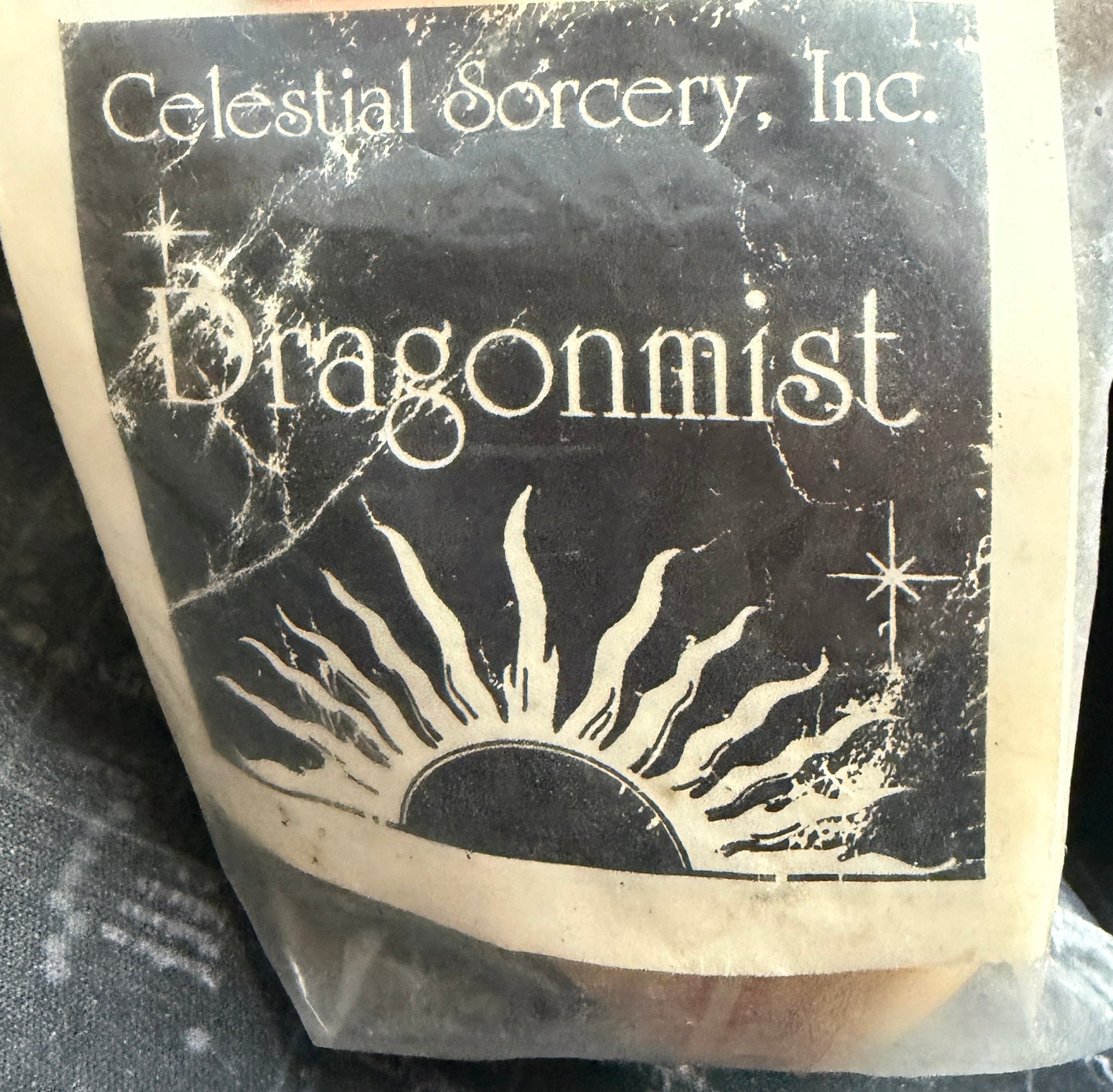 Product packaging with 'Celestial Sorcery, Inc.' branding on a star map background