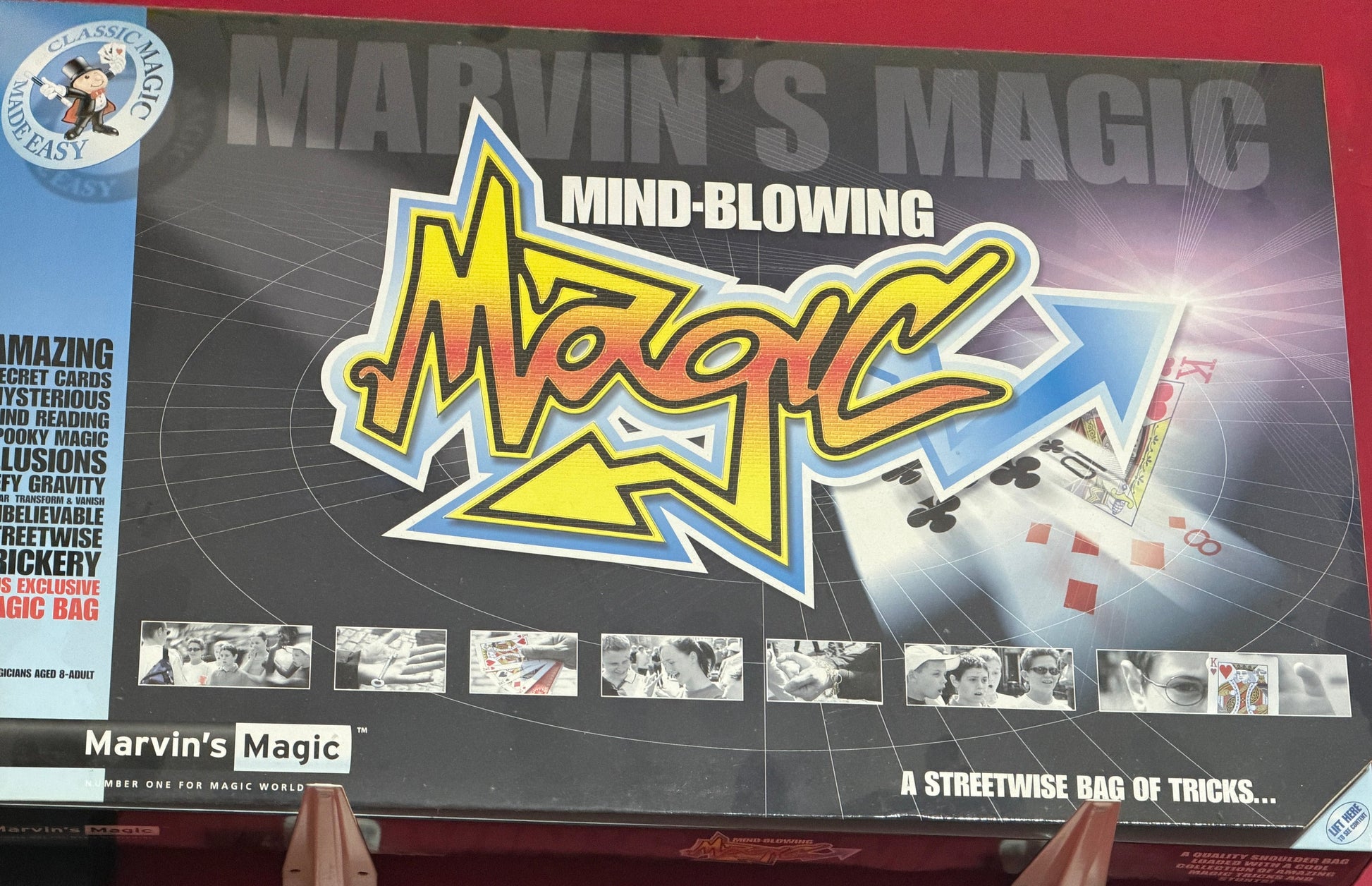 Marvin's Magic mind-blowing magic kit packaging on a red background