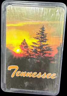 Tennessee-themed product packaging with sunset design on a map background