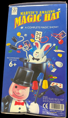 Marvin's Amazing Magic Hat toy set packaging on a black background