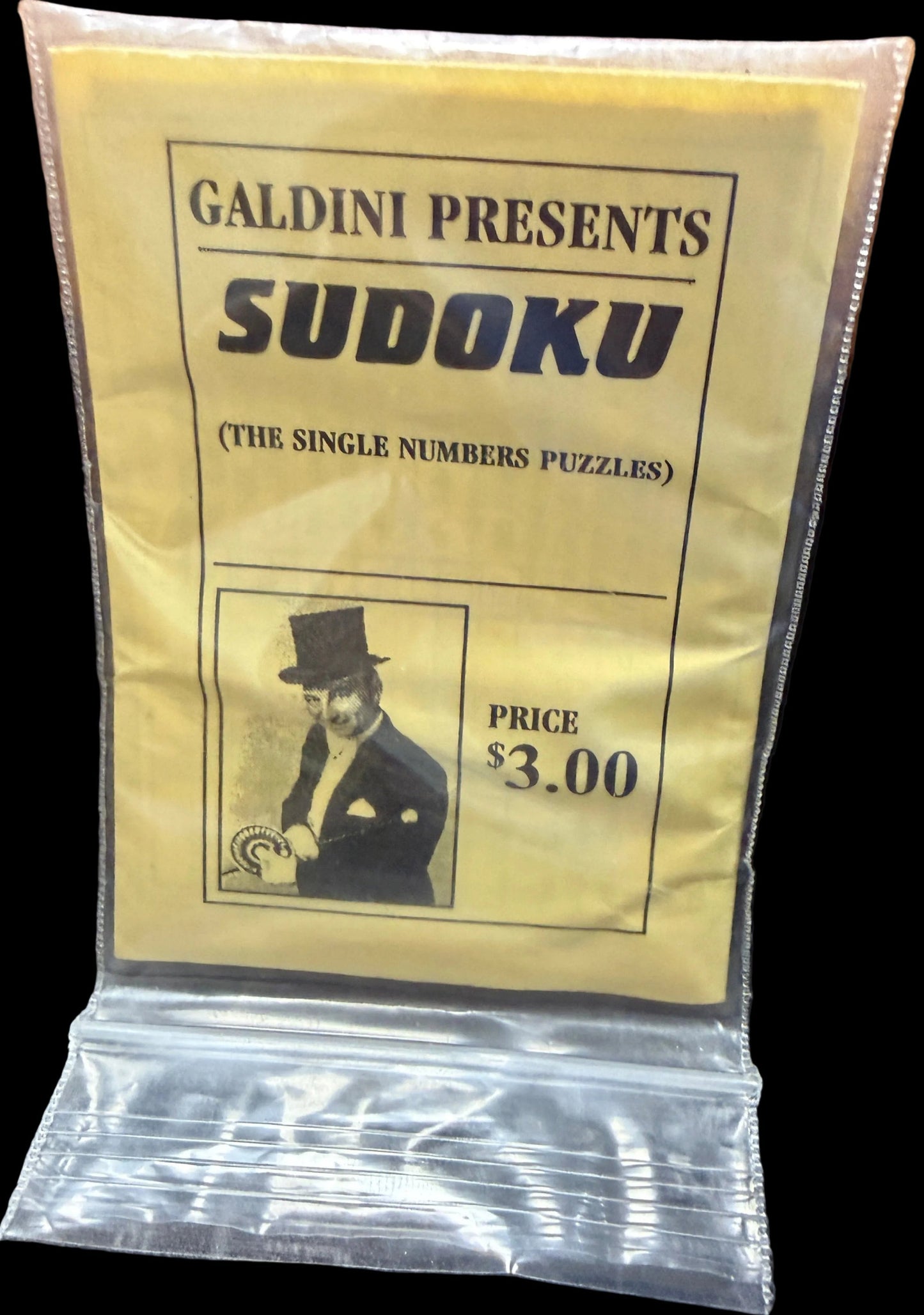 Vintage-style packaging for Galdini Presents Sudoku puzzle with a price tag of $3.00.