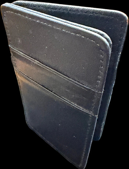 Black leather wallet on a map background