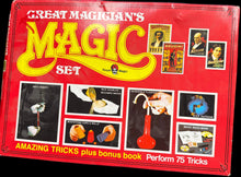 Red box of 'Great Magician's Magic Set' with images of magic tricks on a dark background.