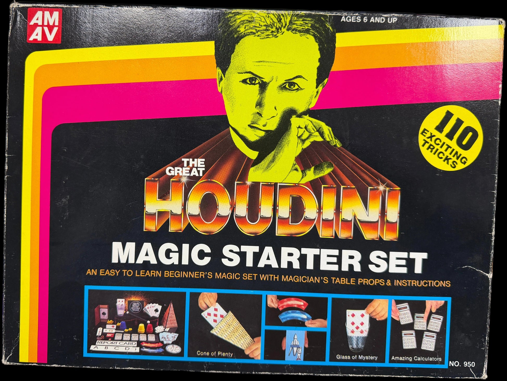 Box of 'The Great Houdini Magic Starter Set' with colorful design and text.