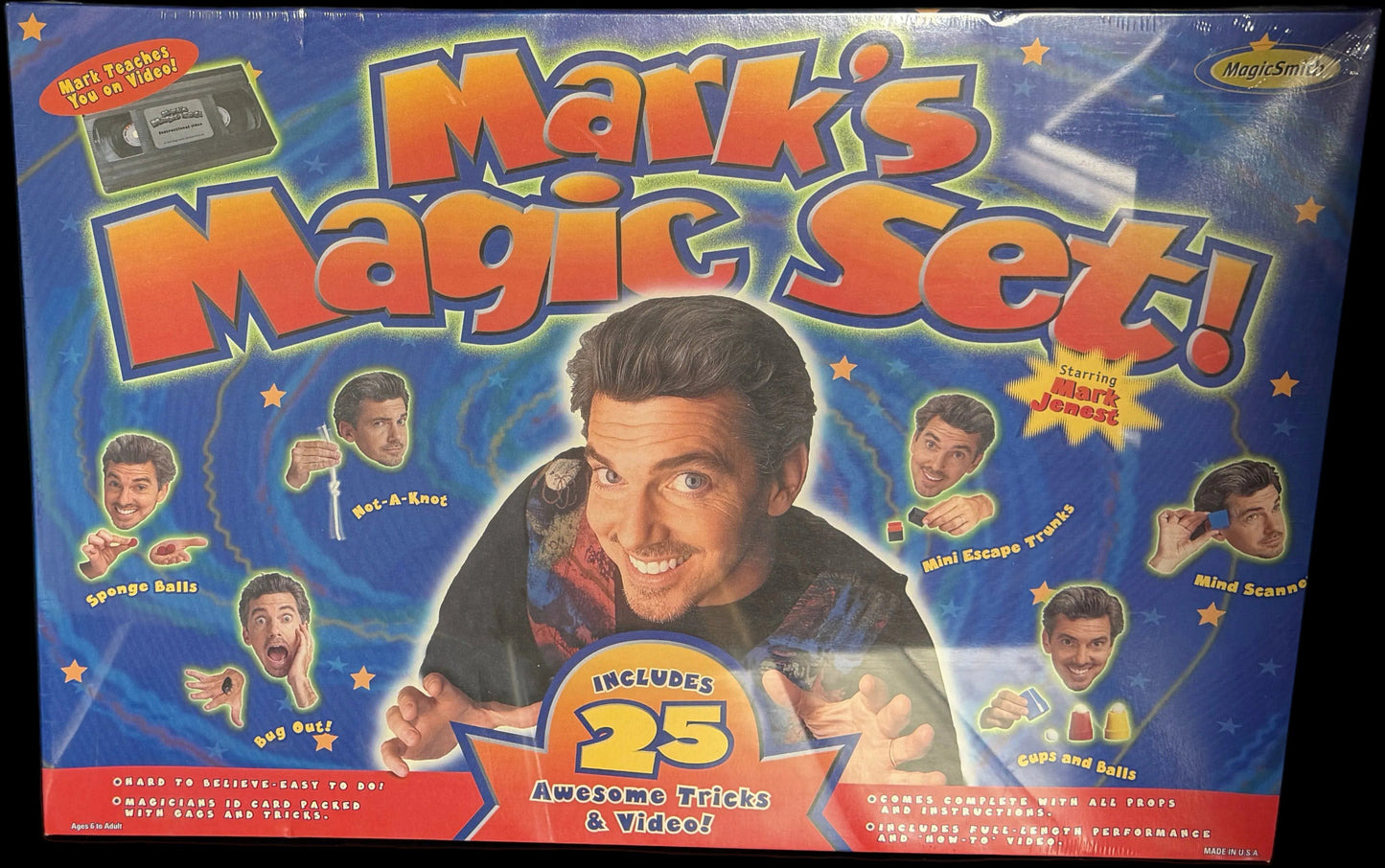 Vintage 'Mell's Magic Set' box on a dark surface
