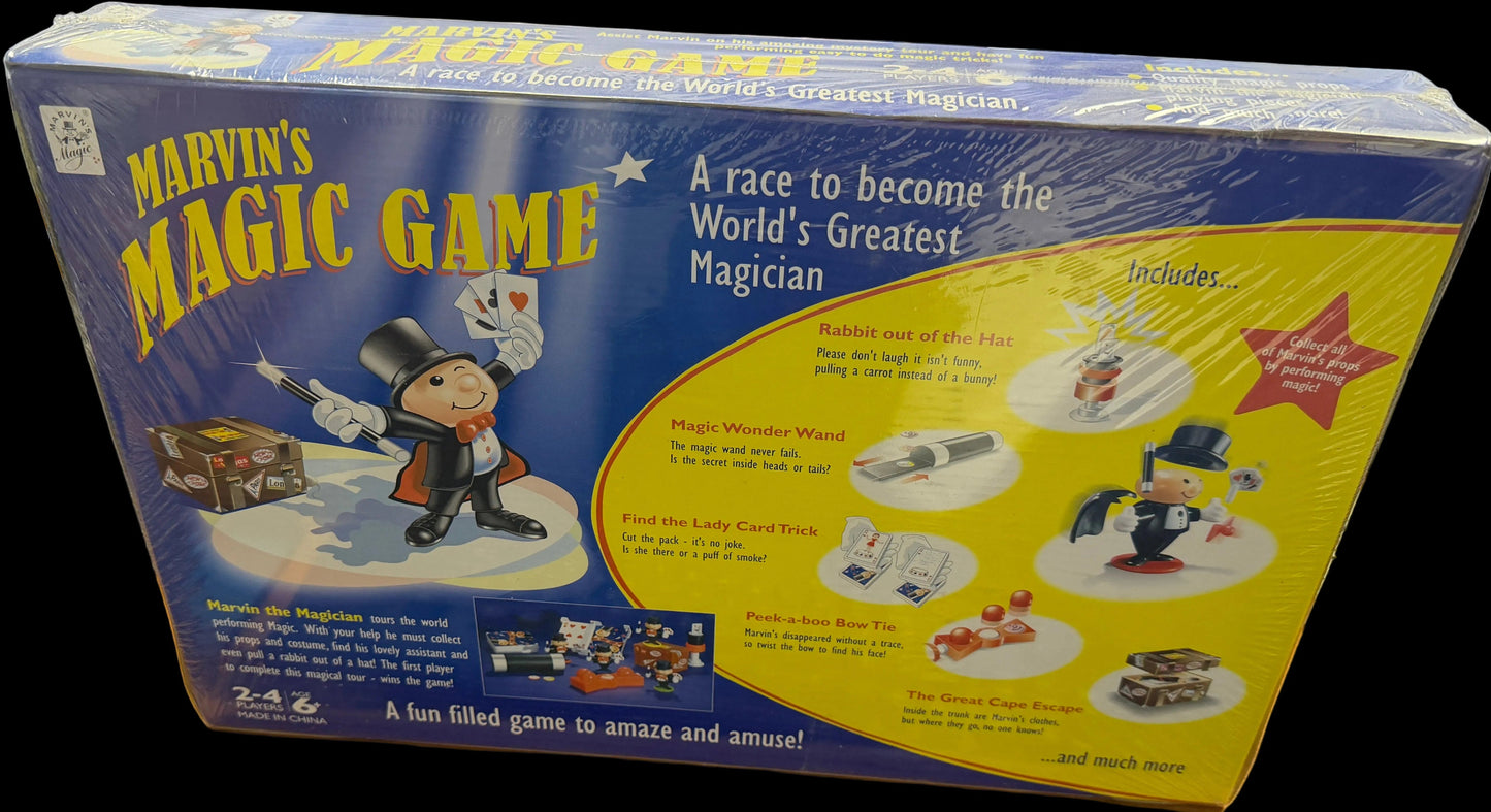 Marvin's Magic Game box on a desk with computer equipment in the background