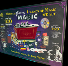 Open box of a magic DVD set with various magic-themed images and text.