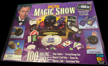 Vintage Magic Show kit packaging with images of magic tricks and a purple background.