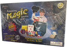 Box of 'Amazing Magic Illusion Show' with images of magic tricks on a shelf.