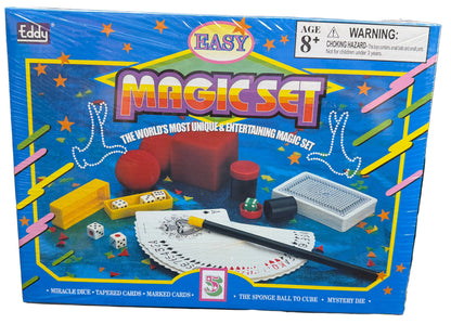 Box of Eddy Magic Set with colorful design and toy illustrations on a store shelf.