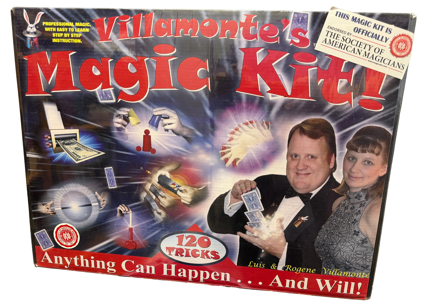 Villamonte's Magic Kit packaging with images of a man and woman performing magic tricks.