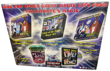 Promotional poster for Villamonete's Magic featuring various magic kits and products.