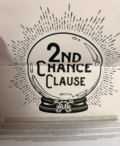 Illustration of a bottle with '2nd Chance Clause' text on a textured background