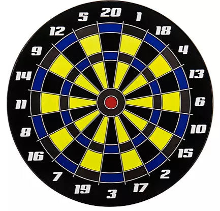 Dartboard with numbered sections and colored rings on a white background
