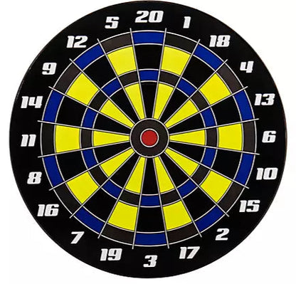 Dartboard with numbered sections and colored rings on a white background