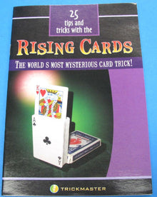 Booklet titled '25 Tips and Tricks with the Rising Cards' by Trickmaster on a blue background