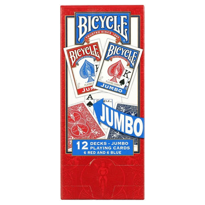 Bicycle Jumbo Face Playing Cards – 12-Deck Set (6 Red / 6 Blue)