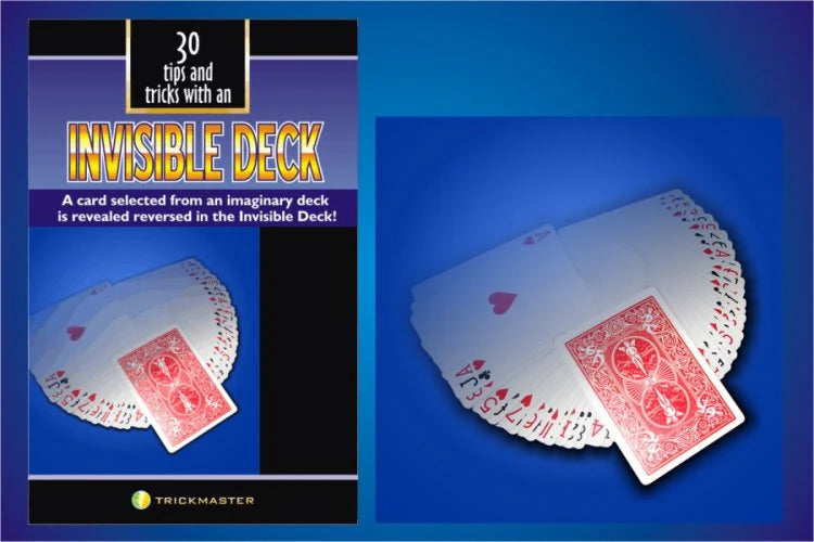 Promotional material for an invisible deck of cards with a blue background