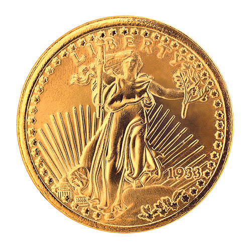Gold coin with 'Liberty' and year '1933' on a white background