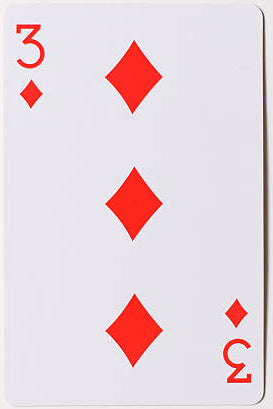 Playing card with the number 3 and diamond symbols on a white background