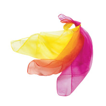 Colorful scarf with yellow, orange, and pink gradient on a white background