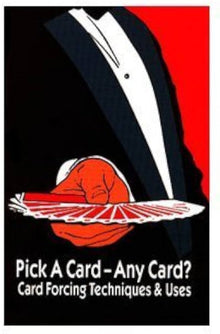 Illustration of a magician's hand with a red top hat and deck of cards, against a red background.