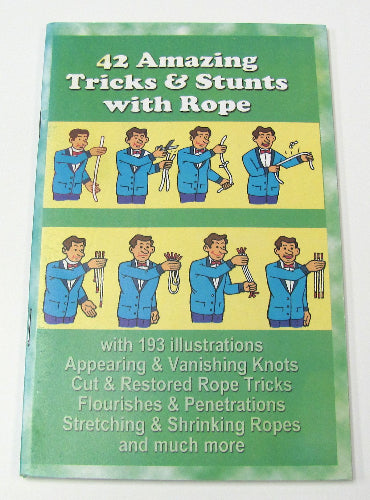 Book cover of '42 Amazing Tricks & Stunts with Rope' featuring illustrations of a man performing rope tricks.