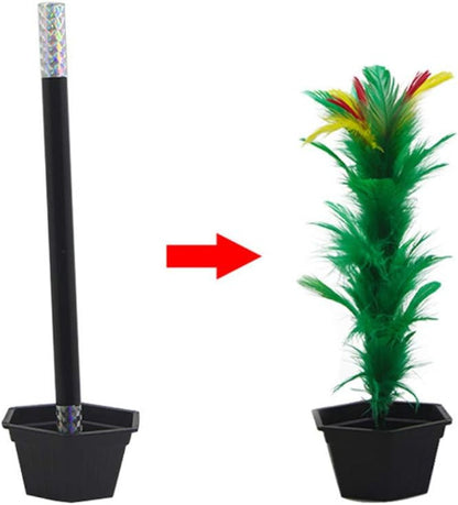 Black feather duster with colorful feathers on a white background