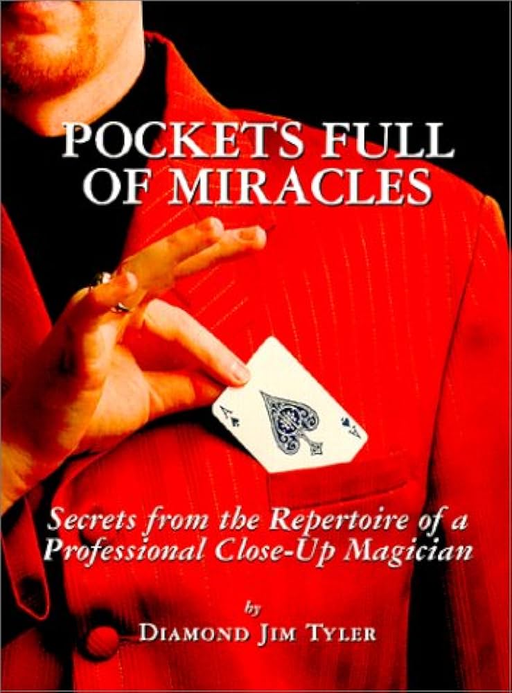 Book cover of 'Pockets Full of Miracles' by Jim Tyler featuring a magician with playing cards.