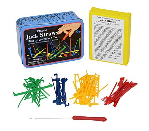 Jack Straws game set with colorful straws and packaging on a white background